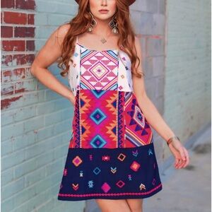 Savanna Jane Boho Embroidered Tank Spaghetti Strap Dress Size Large